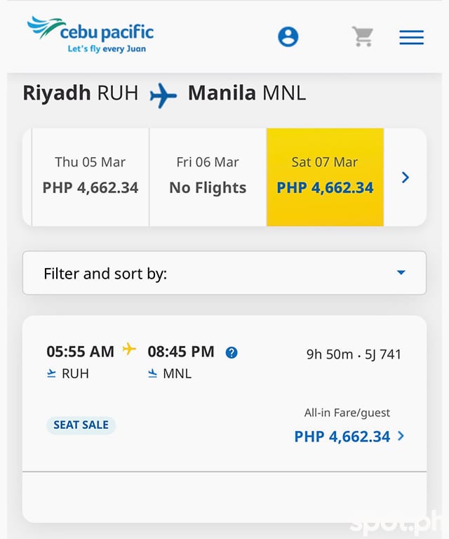 Riyadh to Manila Flight Cebu Pacific